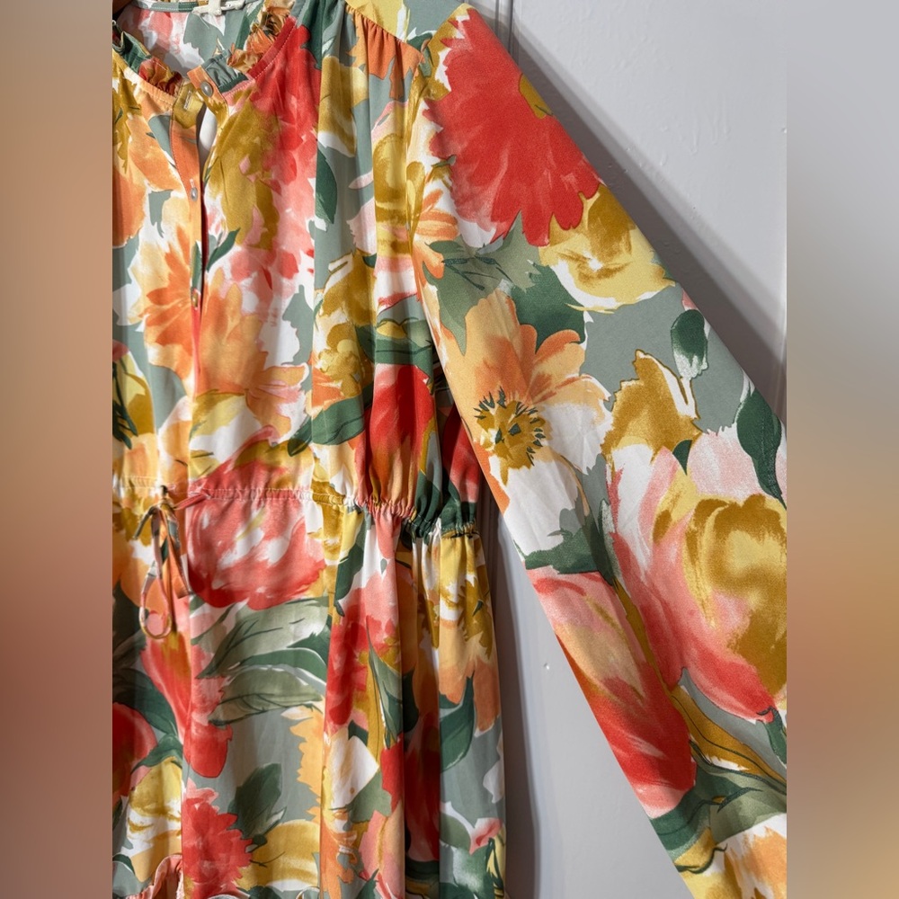 Jodifl Floral Watercolor Blooms‎ Dress Long Sleeves Ruffle Boho Poet Size Large - Picture 12 of 16